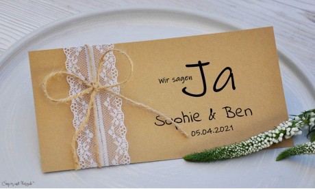 Einladungskarte Hochzeit Vintage Spitze mit Kraftpapier