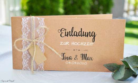 Einladungskarte Hochzeit Vintage Spitze mit Kraftpapier