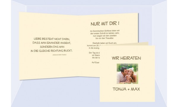 Einladungskarte Hochzeit "einfach schick", Klappkarte Quadrat, creme