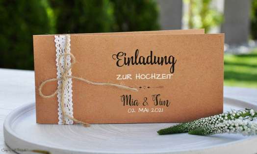 Hochzeitseinladung Kraftpapier Spitze Vintage diy