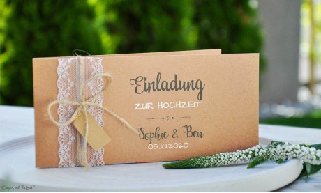 Hochzeitseinladung Kraftpapier Spitze Vintage diy