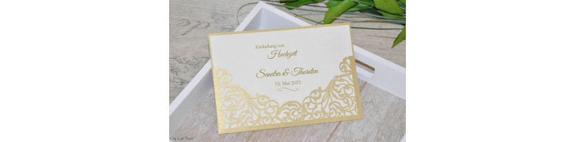 Hochzeitseinladungen gold Lasercut Spitze edel