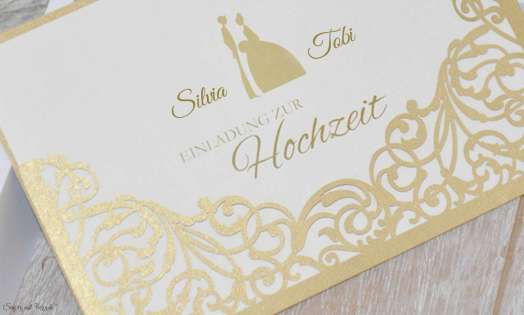 Hochzeitseinladungen gold Lasercut Spitze edel