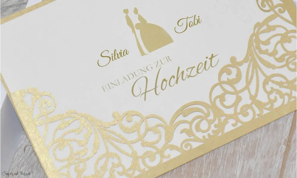 Hochzeitseinladungen gold Lasercut Spitze edel