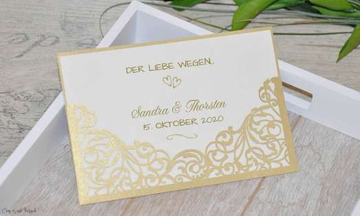 Hochzeitseinladungen gold Lasercut Spitze edel