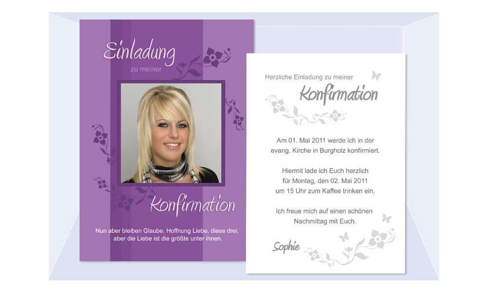 Einladung Kommunion / Konfirmation, Postkarte 10x15 cm, lila Einladung Kommunion / Konfirmation, Postkarte 10x15 cm, lila