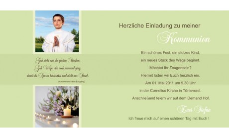 Einladung Kommunion / Konfirmation, Klappkarte 12,5x12,5 cm, weiß grün