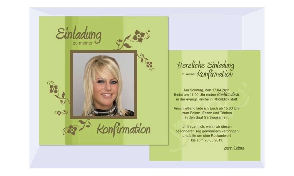 Einladung Kommunion / Konfirmation, Flachkarte 12,5x12,5 cm, grün