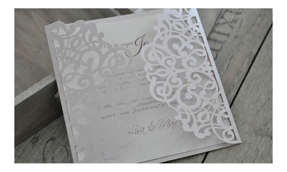 Rosa Lasercut Spitze, Einladungskarten Hochzeit Vintage Spitze rosa, blush pink