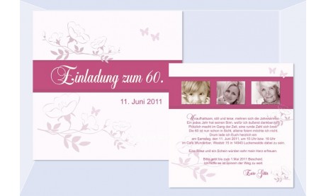 Einladung 60. Geburtstag, Flachkarte 12,5x12,5 cm, rosa pink