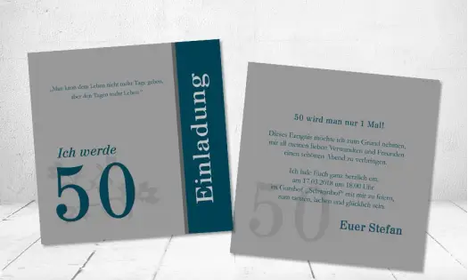 Einladungskarten Geburtstag ohne Foto 50 petrol