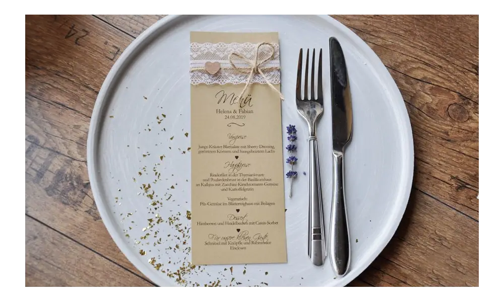 Menükarte Hochzeit Vintage Lasercut