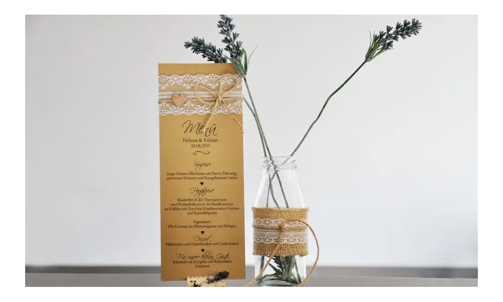 Menükarte Hochzeit Vintage Lasercut