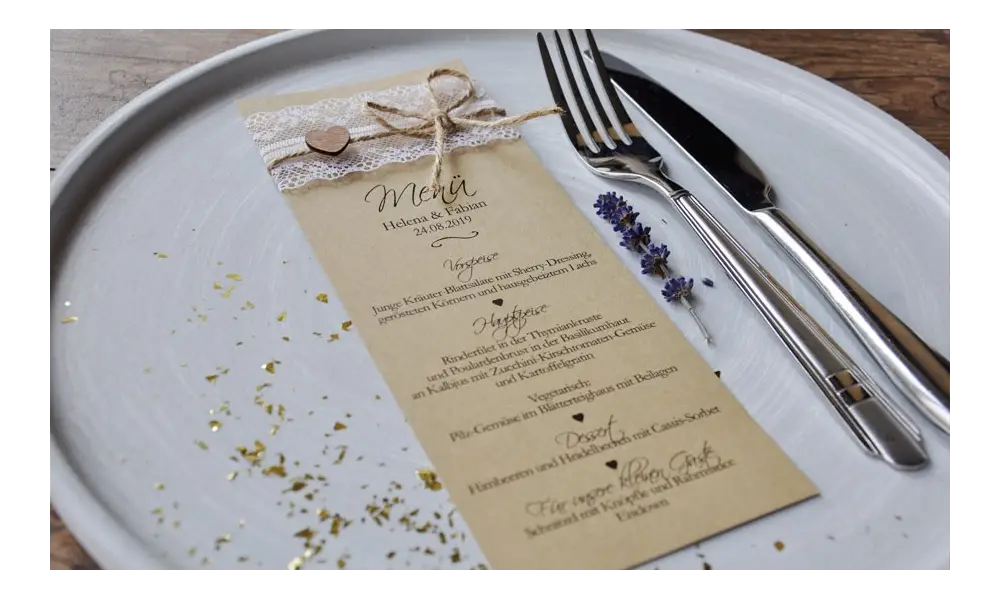 Menükarte Hochzeit Vintage Lasercut