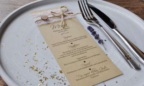 Menükarte Hochzeit Vintage Lasercut
