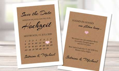 Save the Date Karten Hochzeit Kalender