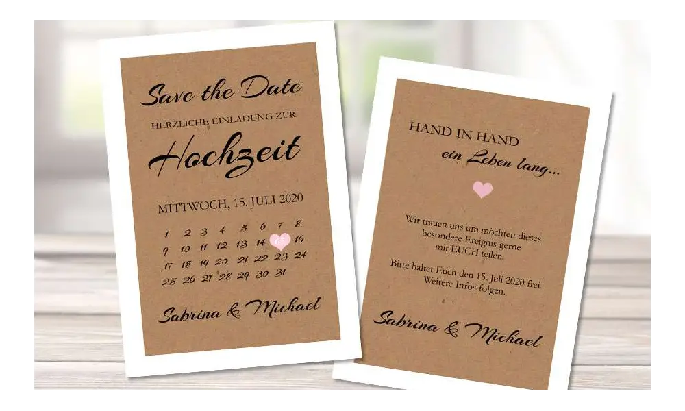 Save the Date Karten Hochzeit Kalender