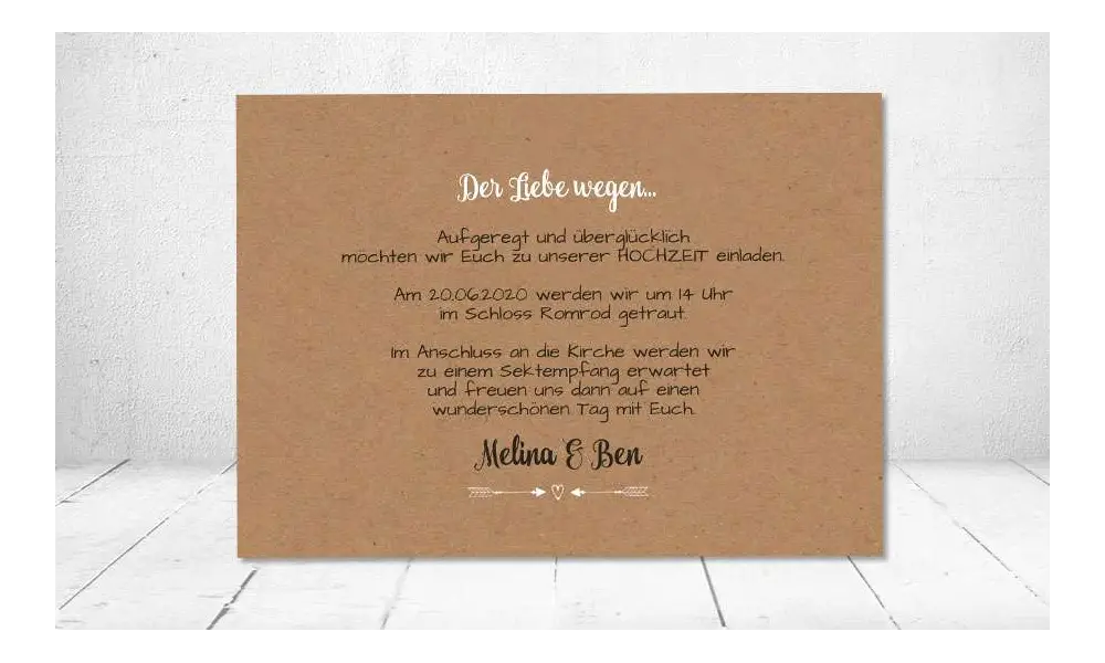 Einladungskarte Hochzeit Kraftpapier
