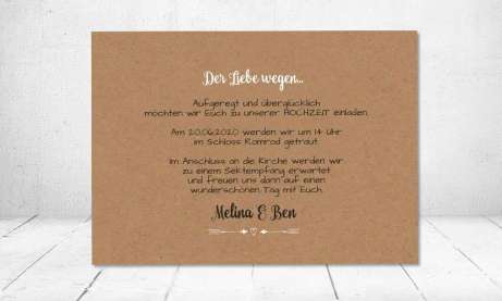 Einladungskarte Hochzeit Kraftpapier