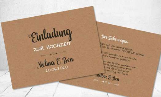 Einladungskarte Hochzeit Kraftpapier