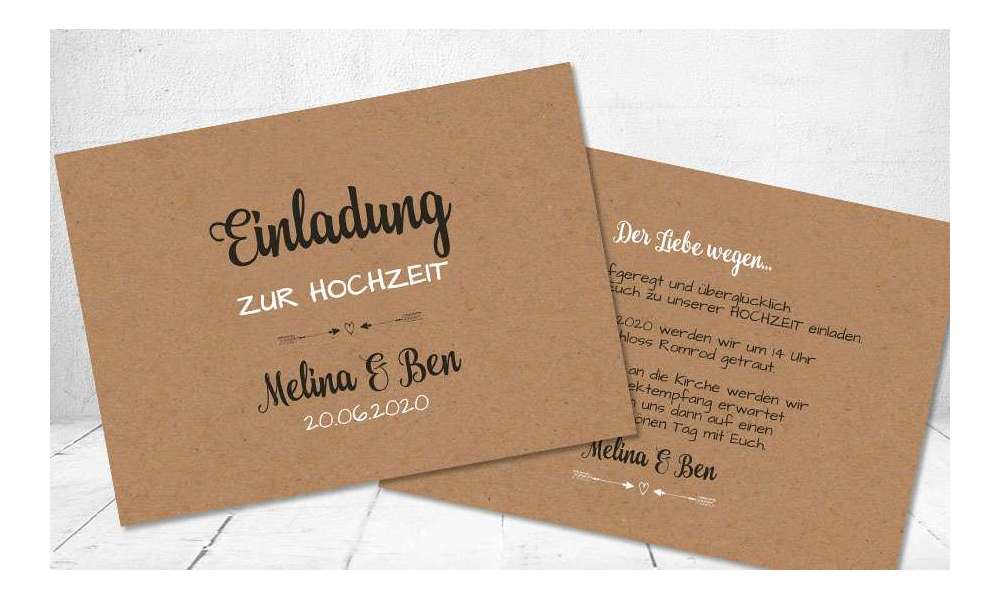 Einladungskarte Hochzeit Kraftpapier