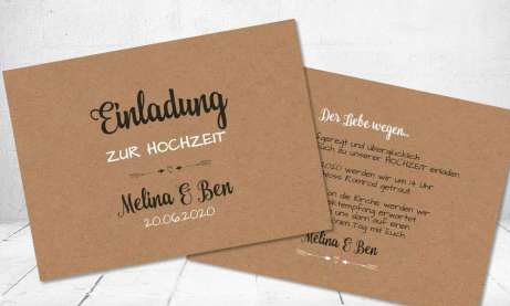Einladungskarte Hochzeit Kraftpapier