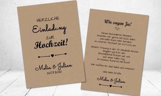 Einladung Hochzeit Kraftpapier