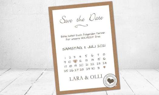 Save the Date Karten Hochzeit Kalenderblatt