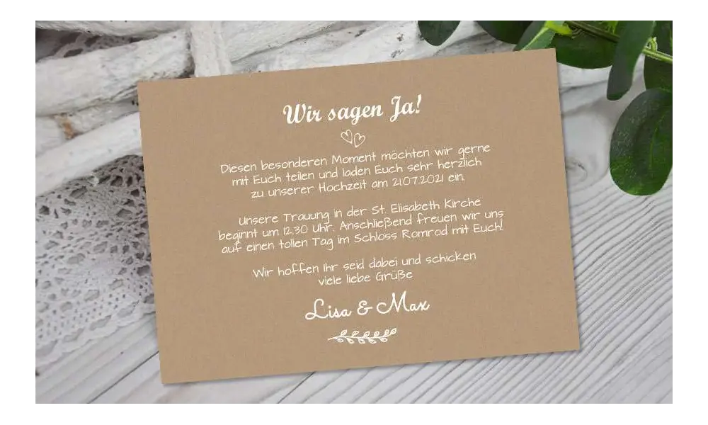 Einladungskarten Hochzeit rustikal Vintage Kraftpapier