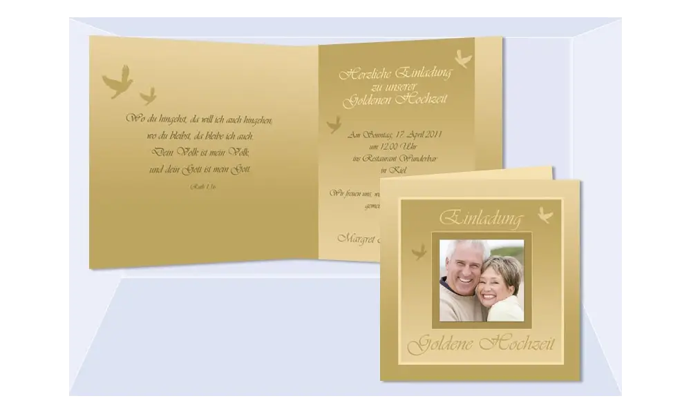 Einladungskarte Goldene Hochzeit "Goldglanz", Klappkarte Quadrat, gold