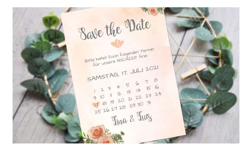 Save the Date Karten Hochzeit aquarell apricot