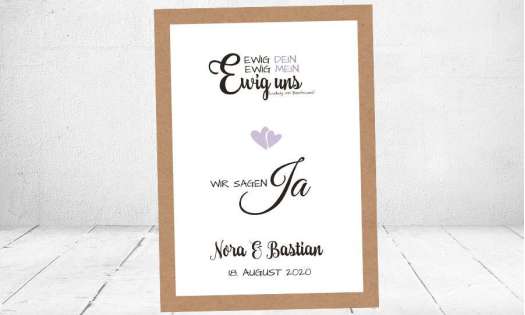 Einladung Hochzeit Ja Vintage Kraftpapier weiß flieder