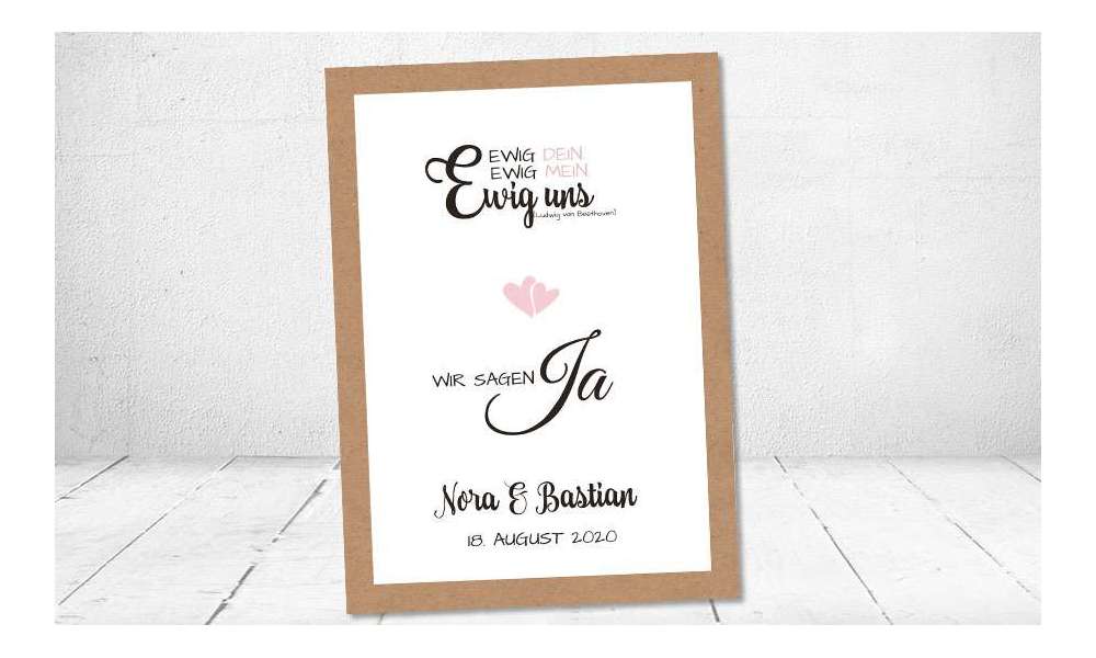 Einladung Hochzeit Ja Vintage Kraftpapier weiß rosa