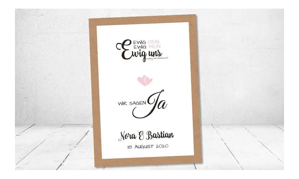 Einladung Hochzeit Ja Vintage Kraftpapier weiß rosa