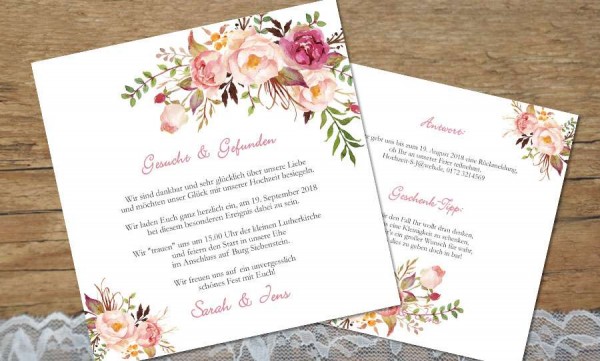 Einladungskarten Hochzeit Blumen, floral