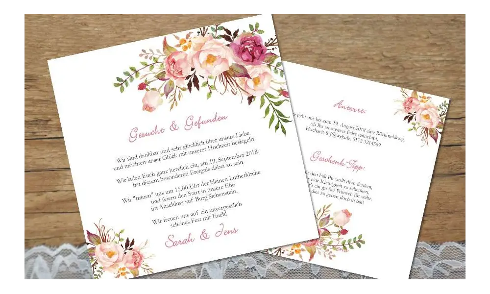 Einladungskarten Hochzeit Blumen, floral