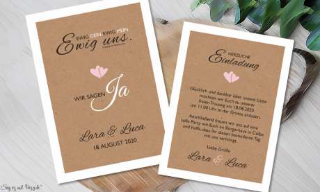 Einladung Hochzeit Ja Vintage Kraftpapier weiß rosa