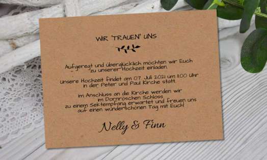 Einladungskarten Hochzeit natur Kraftpapier vintage