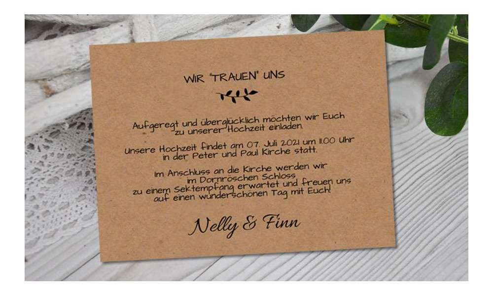 Einladungskarten Hochzeit natur Kraftpapier vintage