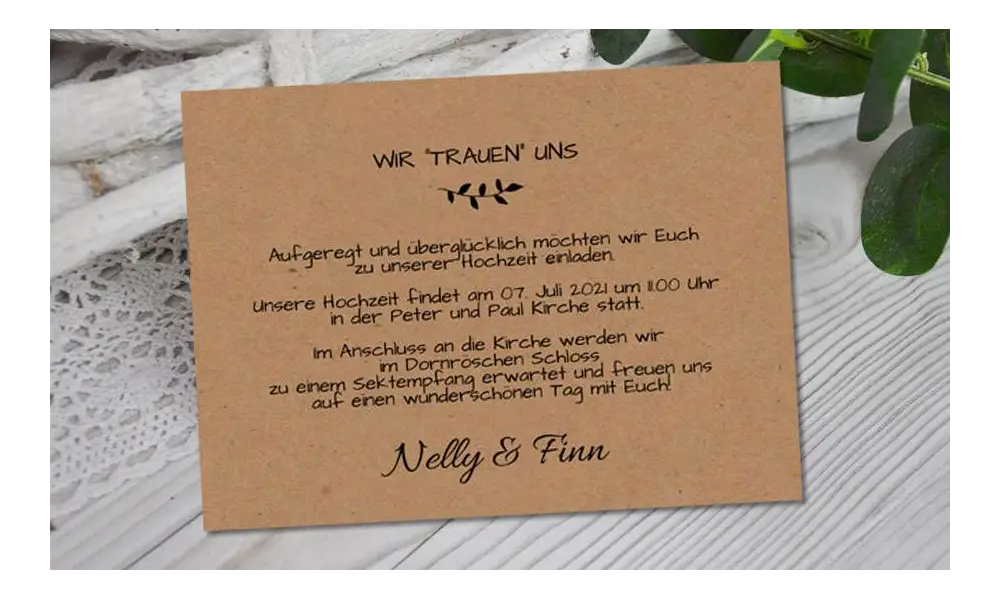 Einladungskarten Hochzeit natur Kraftpapier vintage