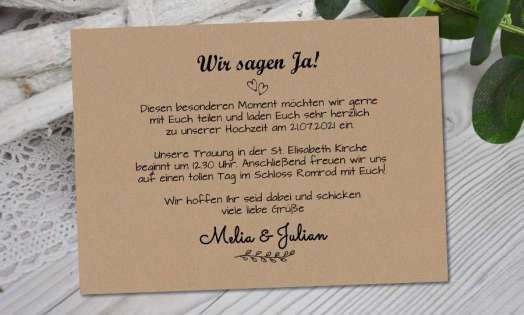 Einladungskarten Hochzeit natur Kraftpapier vintage