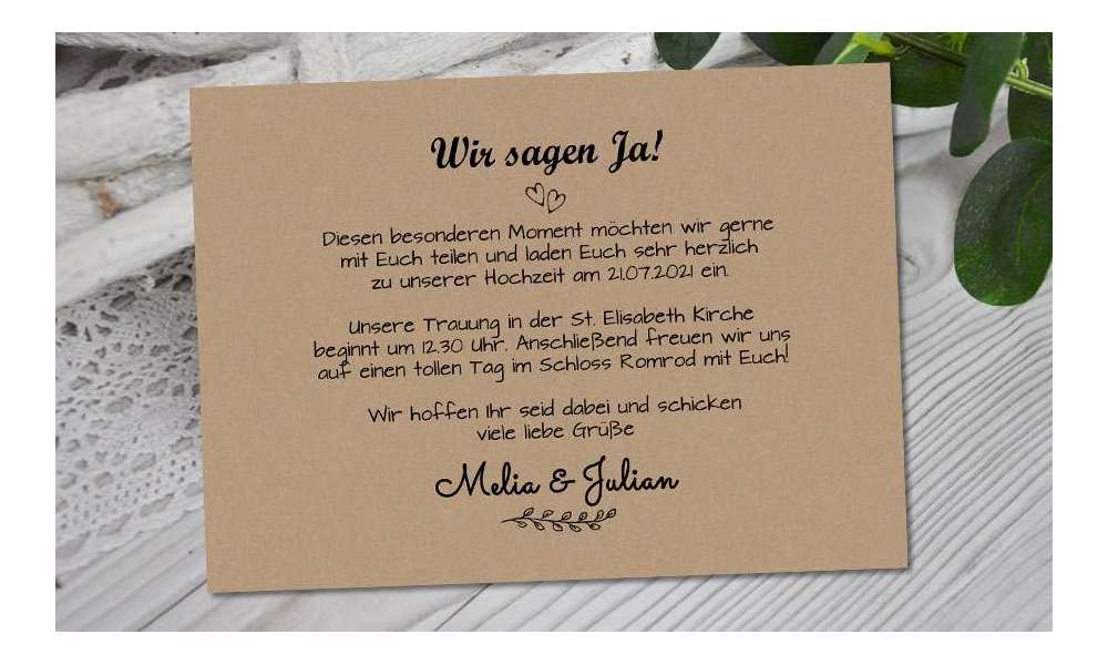 Einladungskarten Hochzeit natur Kraftpapier vintage