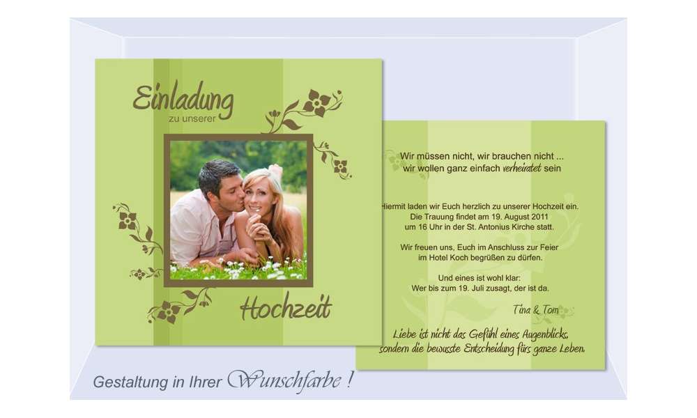 Einladungskarte Hochzeit "Blumenwiese", Flachkarte 12,5x12,5 cm, grün