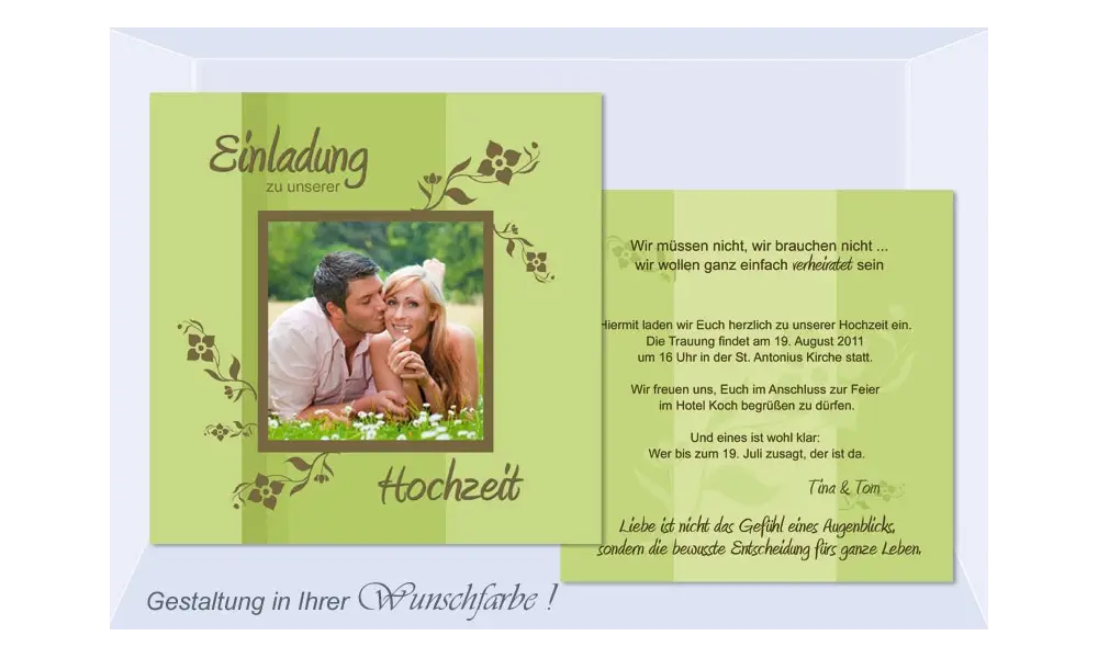 Einladungskarte Hochzeit "Blumenwiese", Flachkarte 12,5x12,5 cm, grün