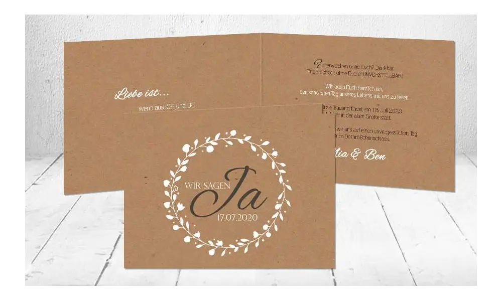 Hochzeitseinladung Kraftpapier Blumen