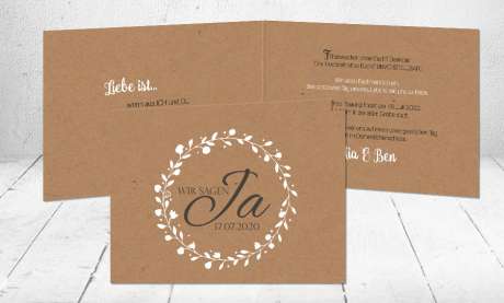 Hochzeitseinladung Kraftpapier Blumen