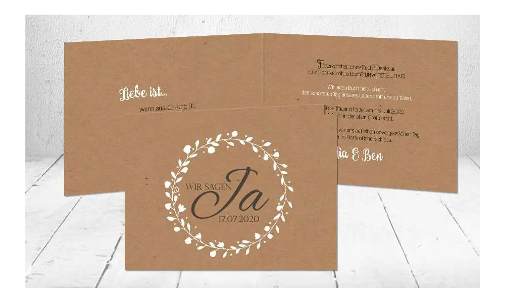 Hochzeitseinladung Kraftpapier Blumen