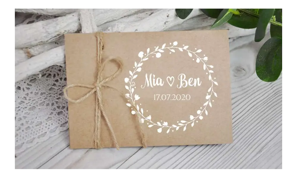 Hochzeitseinladung Kraftpapier Blumen
