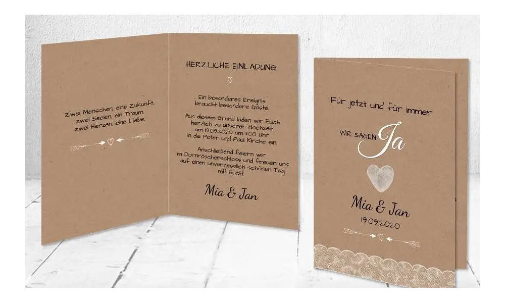 Hochzeitseinladung Kraftpapier Spitze