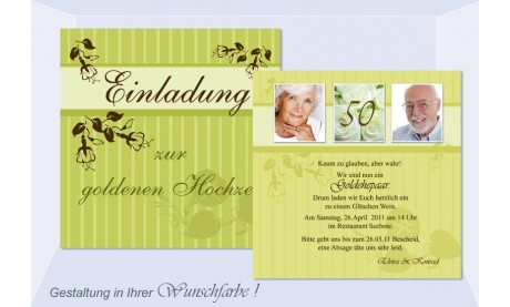 Einladungskarte Goldene Hochzeit, Flachkarte 12,5x12,5 cm, grün